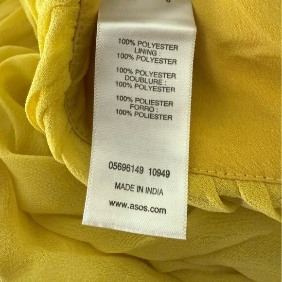 ASOS Bandeau Yellow Sleeveless Wide Leg Jumpsuit Chiffon Ruched Body - Picture 10 of 12